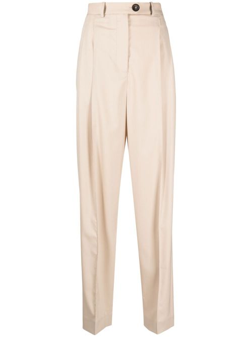 Pleat-detailing button-fastening tapered trousers - Neutrals