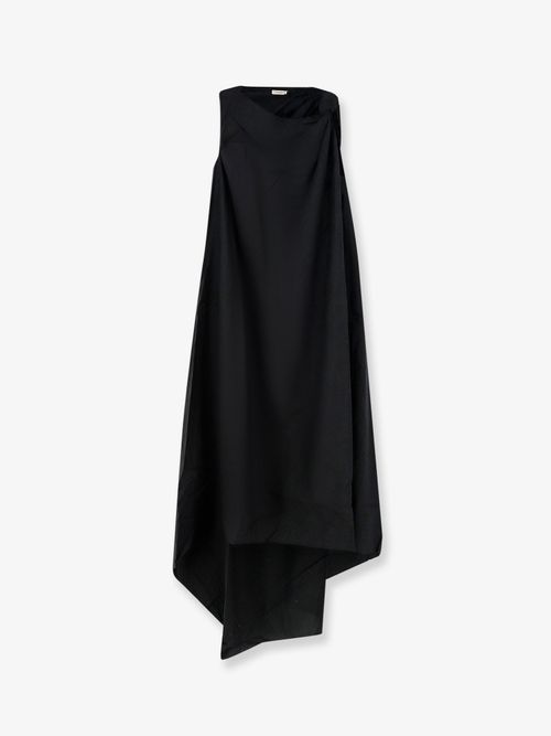 Shoulder Knot Viscose-Lyocell Blend Dress — Black