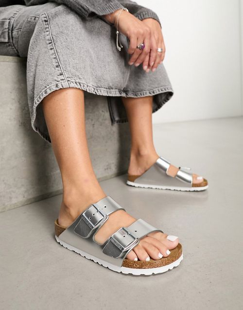 Arizona sandals in metallic silver