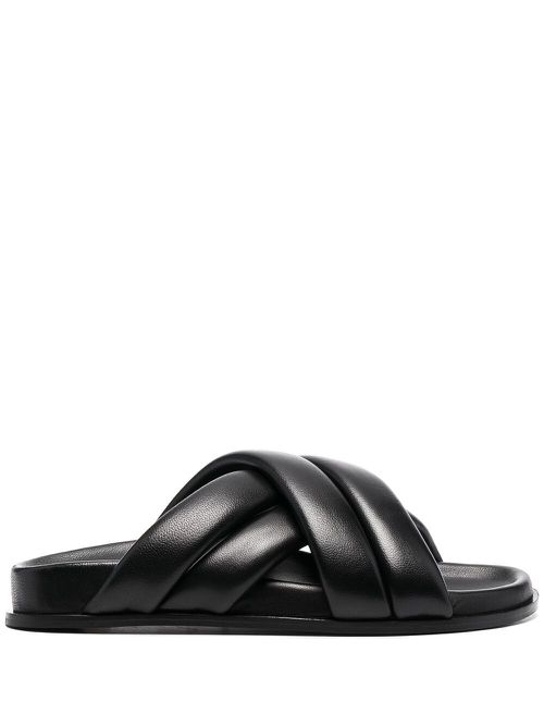 Lizzie leather cross-strap slides - Black