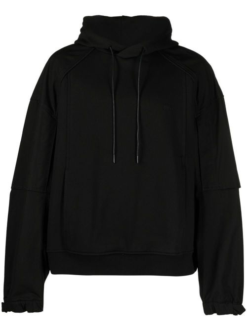 Logo-embroidered cotton hoodie - Black