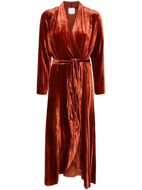 Pleated velvet midi dress - Orange