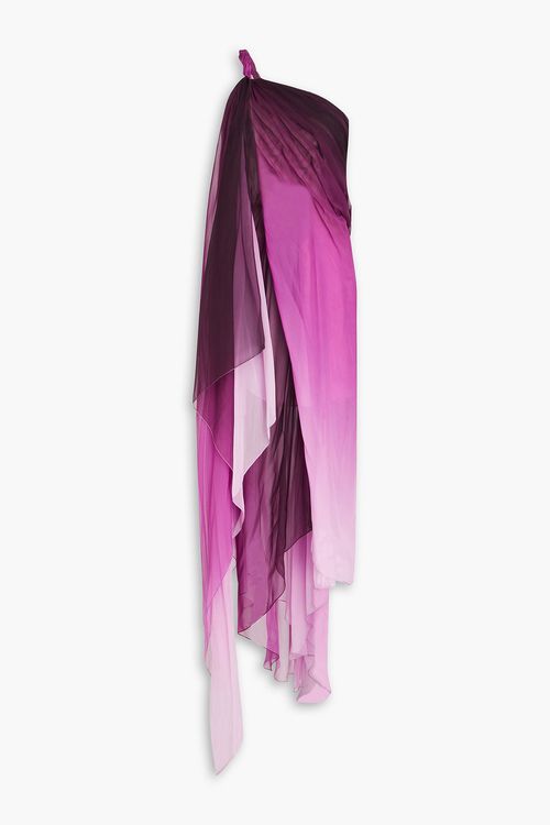 One-shoulder dégradé silk-chiffon gown