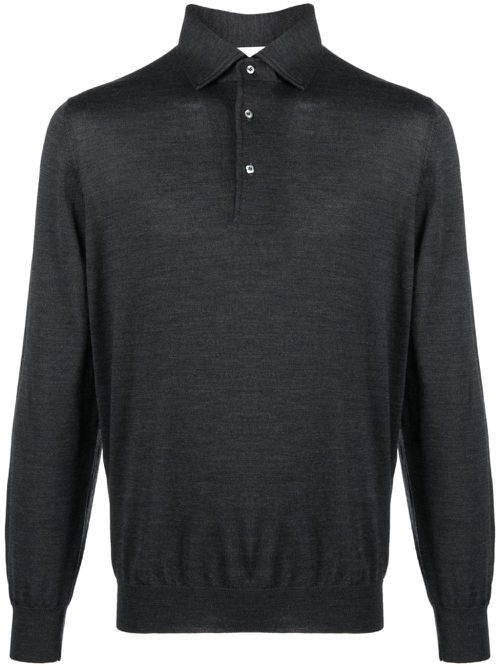 Fine-knit wool polo shirt - Grey