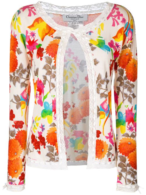 2000s pre-owned floral lace trim cardigan - Multicolour