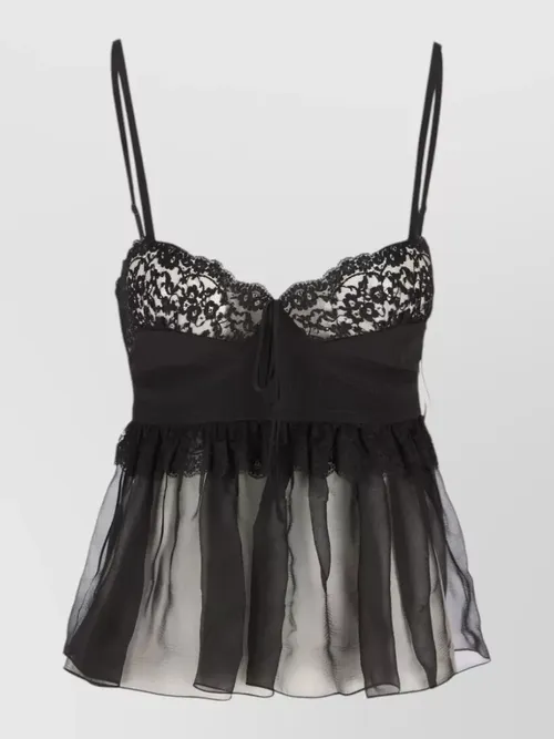Chloé - lace detail sheer top adjustable straps button