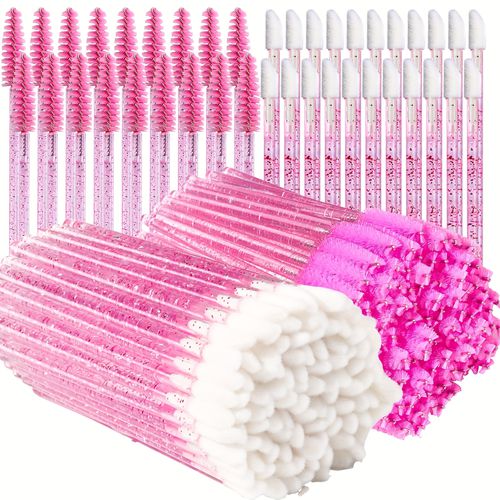 TEMU 100pcs Eyelash Extension Brushes, Dual-ended Mascara Applicator And Lip Applicator, Pink Makeup Brushes For Eyebrows, Lips, And Lashe