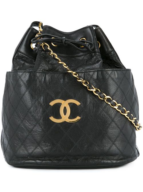 Drawstring quilted chain shoulder bag - Black