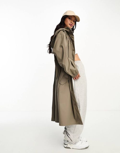 ASOS DESIGN rubberized rain parka coat in mushroom-Brown