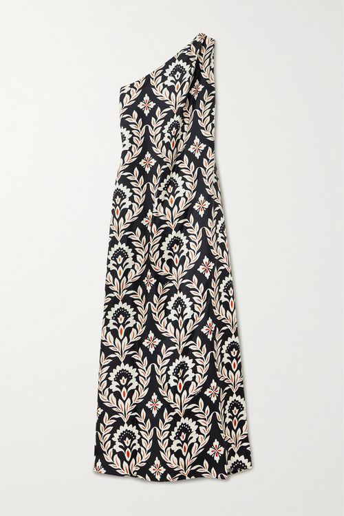 Roy One-shoulder Floral-print Silk-twill Maxi Dress - Black