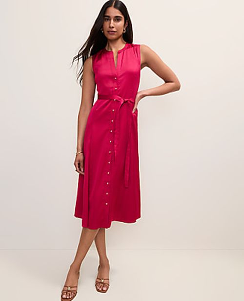 Ann Taylor Belted Flare Midi Dress