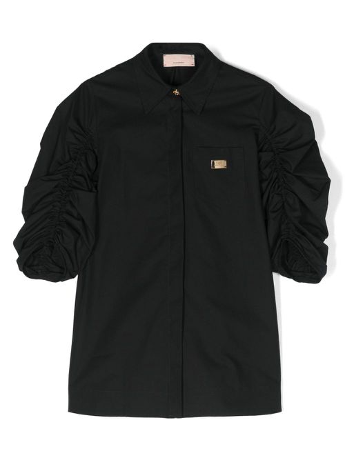 Ruched cotton shirt dress - Black