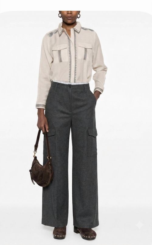 Piorico Wide Leg Cargo Trousers Pants In Anthracite