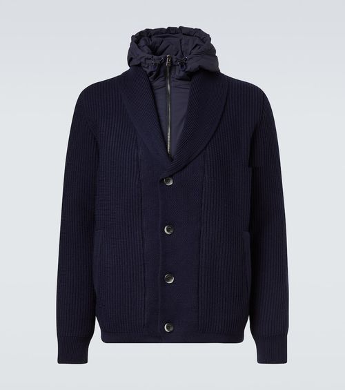 Layered wool and technical cardigan