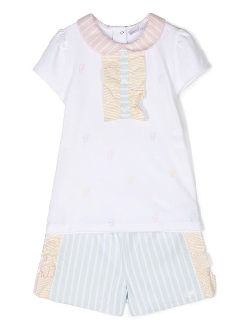 Stripe-print cotton short set - White