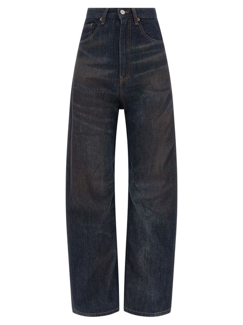 High-Waisted Wide-Leg Cotton Jeans — Blue
