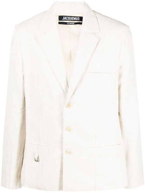 Single-breasted silk-blend blazer - Neutrals