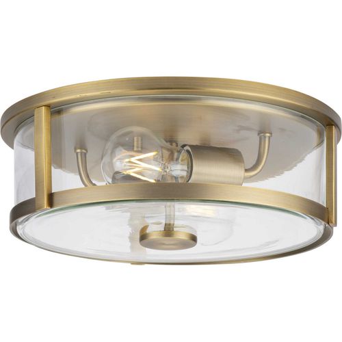 Vintage Brass Two Light Flush Mount from the Gilliam Collection