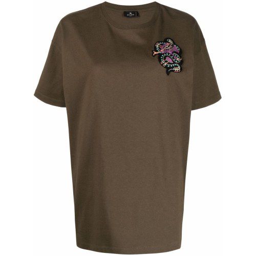 Beaded motif-patch oversized T-shirt - Green