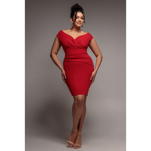 Goddiva Plus Bardot Pleated Midi Dress - Red