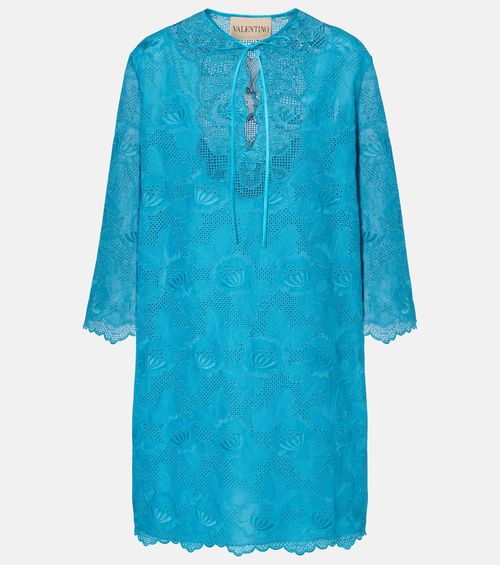 Broderie anglaise silk-trimmed cotton kaftan