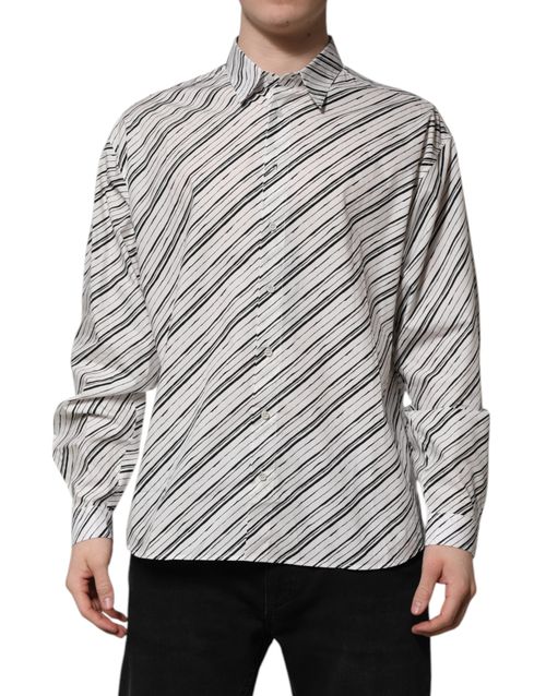 Diagonal Striped Cotton Shirt — White