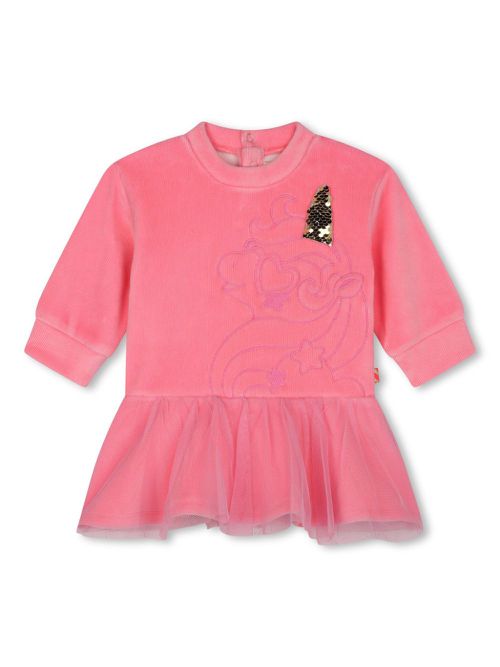 Unicorn-embroidered mini dress - Pink