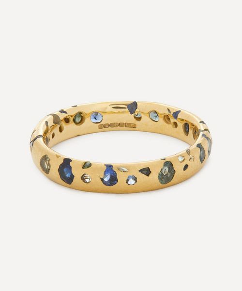 18ct Gold Blue and Green Sapphire Confetti Ring 6