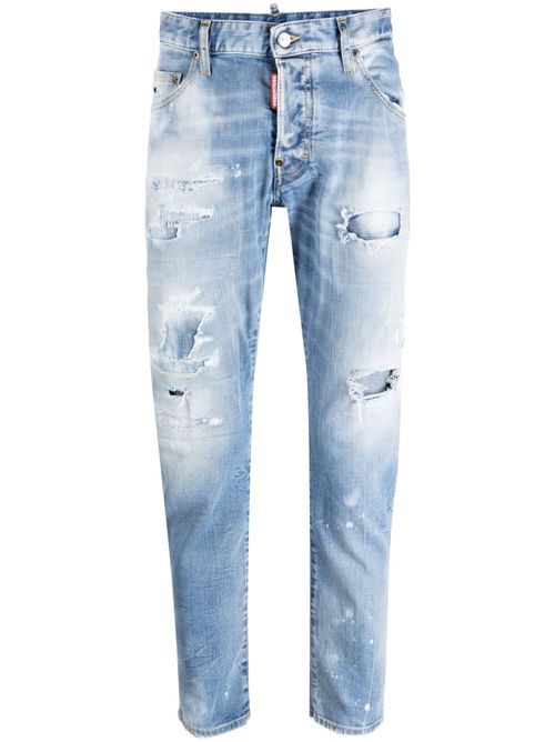 Distressed-finish tapered-leg jeans - Blue