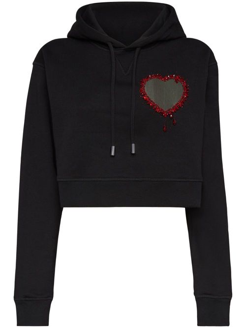 Bead-embellished cotton hoodie - Black