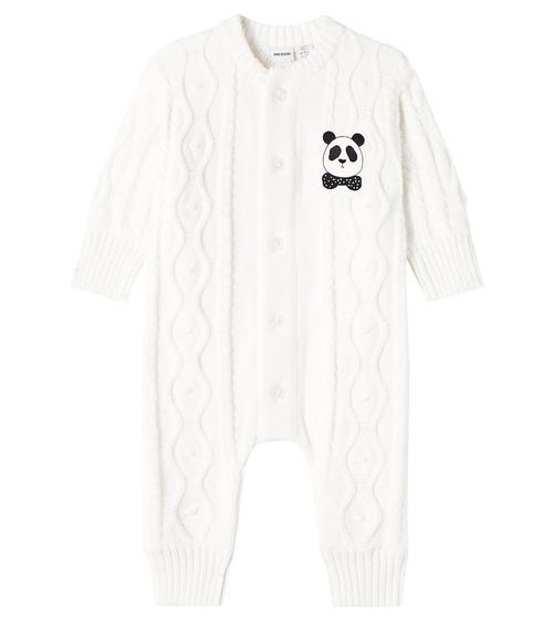 Mini Rodini Baby Panda cable-knit cotton onesie