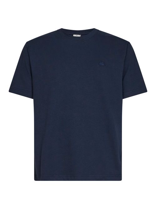 Pegaso-Embroidered Cotton T-Shirt — Navy