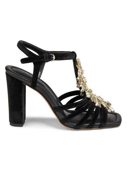 Women's Bianca 100MM Embellished Velvet T-Strap Sandals - Black