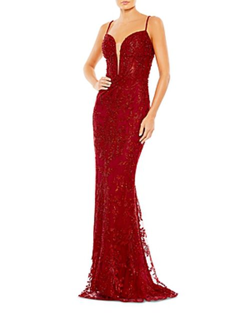 Beaded Plunge Neck Gown
