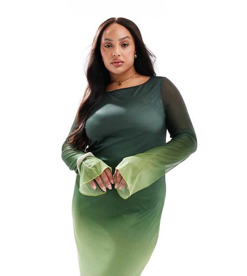 Vero Moda Curve long sleeved mesh dress in green ombre print