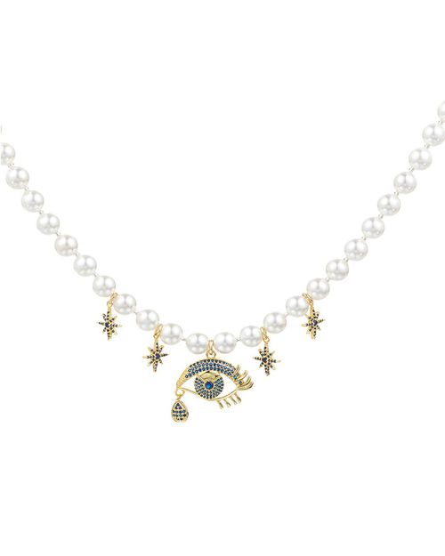 The Luxe Collection Pearl CZ Eye Star Pendant Necklace