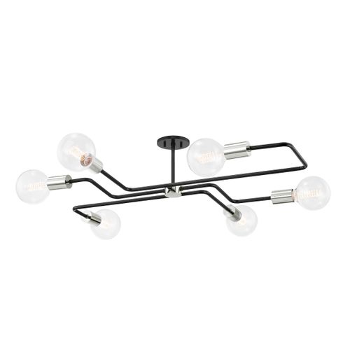 Jena 6-Light Semi-Flush Ceiling Light in Polished Nickel with Textured Black