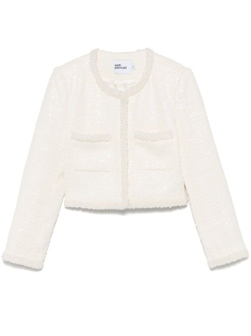 Bouclé faux-pearl-trim jacket - White