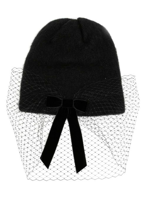 Bow voilette beanie - BLACK
