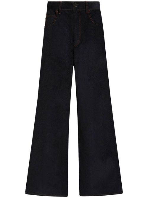 Corduroy flared cotton trousers - Blue