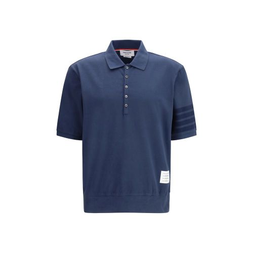 Striped Cotton Polo Shirt — Navy