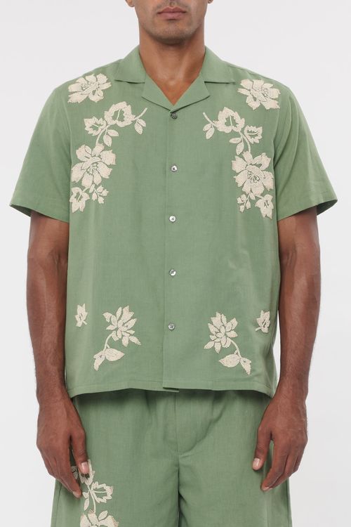 Floral Lace Appliqué Shirt — Green