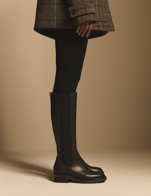 Mahogany Brown Leather Knee High Boot