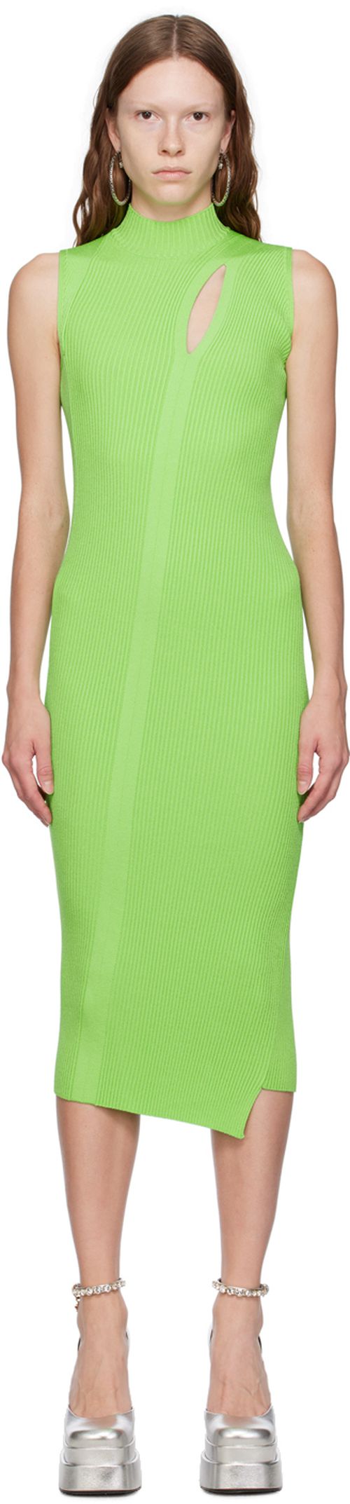 Green slash midi dress