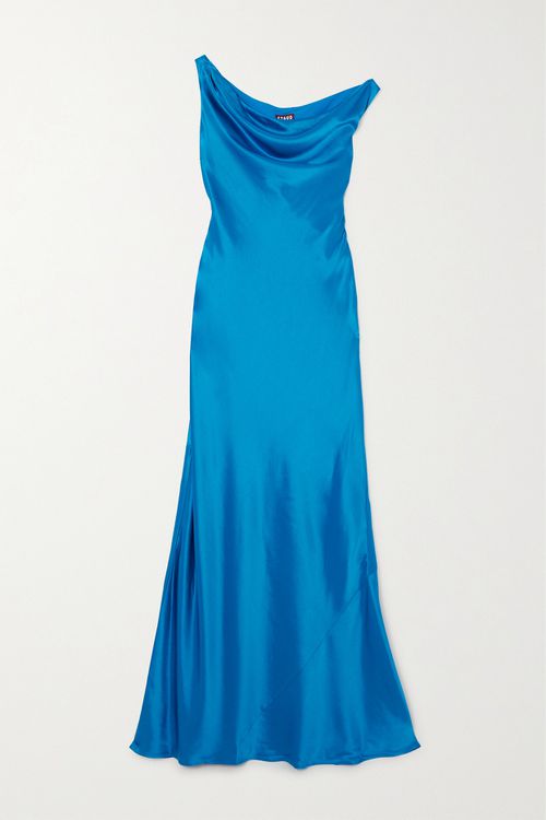 Ashanti One-shoulder Draped Satin Gown - Blue