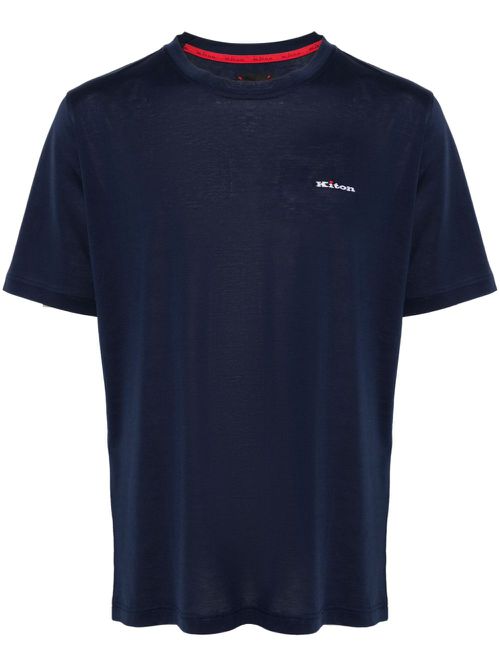 Logo-embroidered cotton T-shirt - Blue