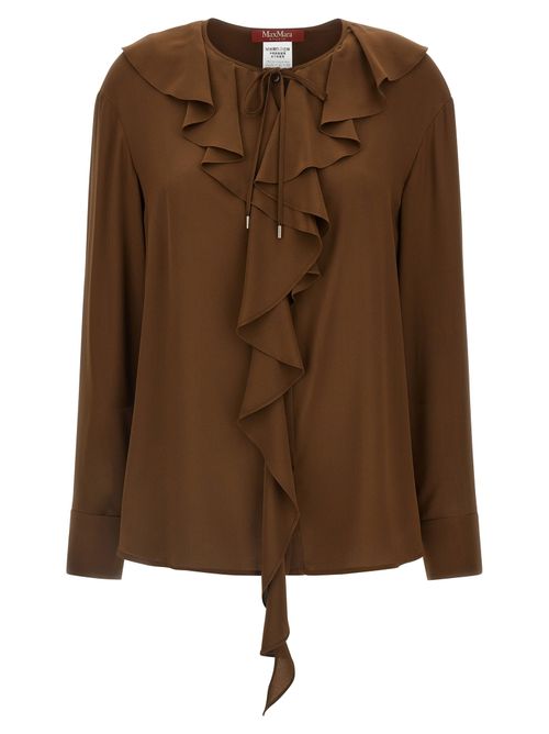 Ruffled Silk Blouse — Brown