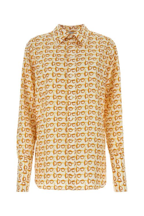 Eyewear-Print Silk Shirt — Gold