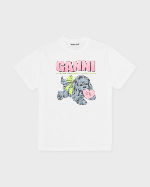 Ganni T-shirt Basic Cotton Jersey Neon Puppy White