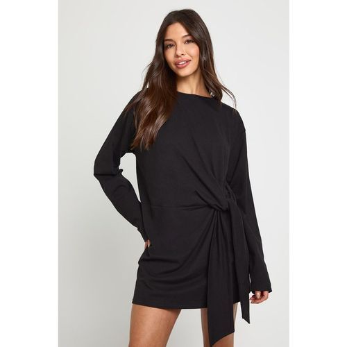 Boohoo Womens Tie Knot Waist Long Sleeve Mini Dress - Black